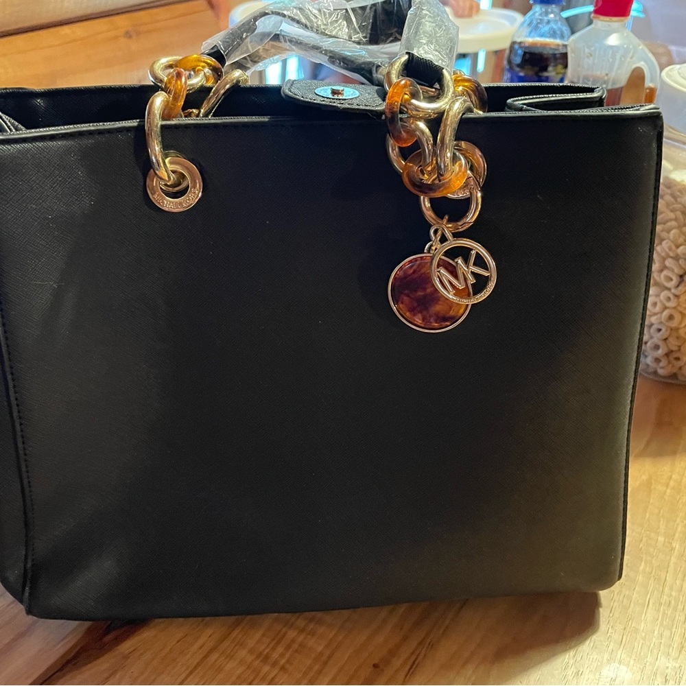 Michael Kors Black Tote with Gold Accents